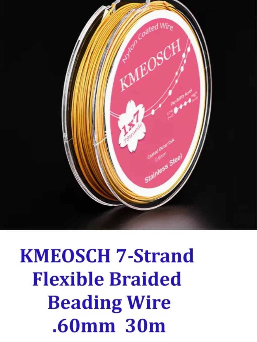 KMEOSCH Gold 7-Strand  Flexible Braided  Beading Wire .60mm  30m